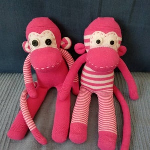 Soft baby sock monkey for babies Pink/White