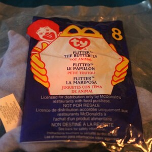 McDonalds Happy Meal Toy, TY Beanie Babies, Flitter The Butterfly, No 8, In Original bag,