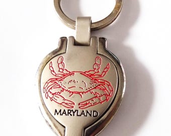 Vintage, Maryland Keychain, Photo Frame Inside, Key Ring Magnet Closure