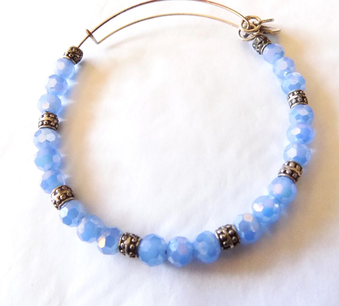 Alex and Ani, Periwinkle Blue and Silver Tone Beaded Bangle Bracelet ...