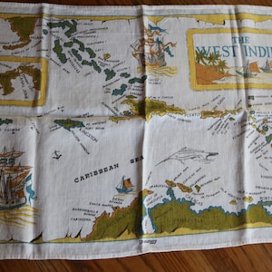 Vintage Dunmoy/ Pure Irish Linen Dish towel/ Map of The West Indies