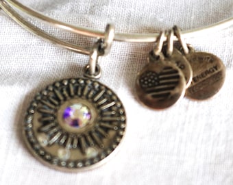 Alex and Ani, Midnight Sun, Charm, Rangle Bracelet, Silver Tone, Be In The Infinite Moment