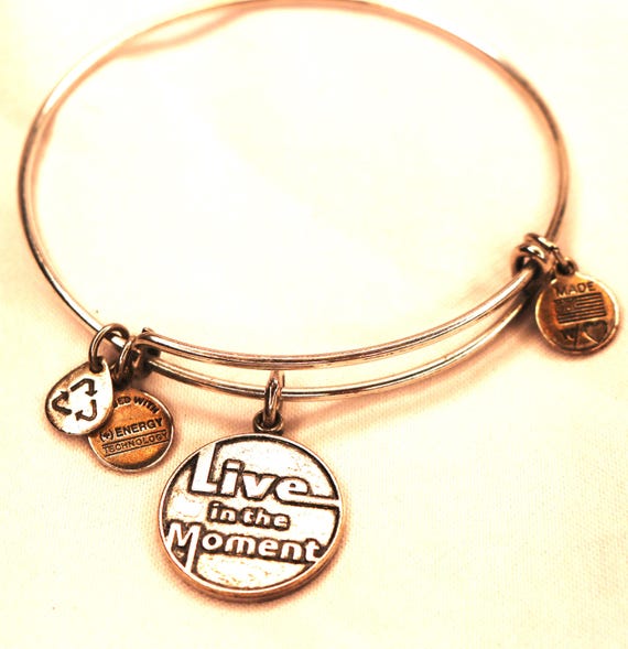 Alex and Ani, Live In the Moment Charm, Bangle Bracelet, Silver Tone, Adjustable