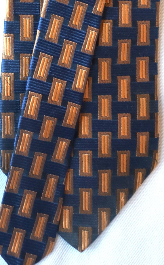 bugatti Necktie, All Silk, Blue, Tan, Gold Color M