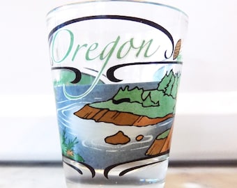 Vintage, Collectible, Oregon State Shot Glass, Wrap Around, Scenic, Souvenir