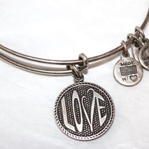 Alex and Ani, Love Charm, Silver Tone Bracelet, Bangle, Adjustable