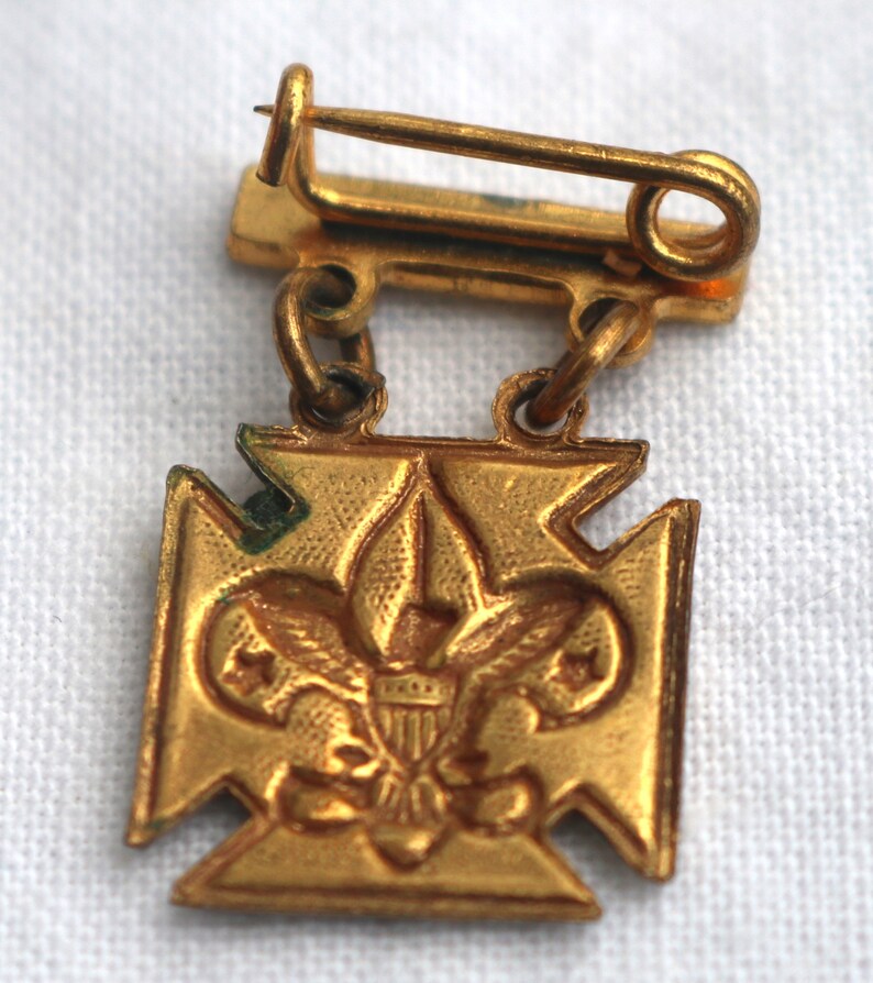 Vintage, 1 Year Boy Scout, BSA Gold Tone Crest Eagle Pin, Fleur De Lis ...
