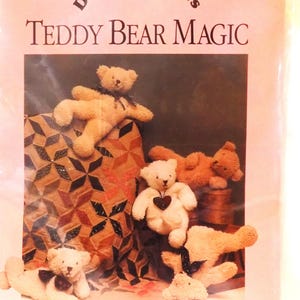 May include: A craft pattern booklet titled Dream Spinners Teddy Bear Magic, featuring illustrations of four plush teddy bears and a patchwork quilt. The text includes 166 - Teddy Bear Magic, Pattern and directions for 20 inch bean bag teddy bear.