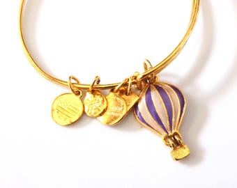 Alex and Ani, Gold Tone, Rafaelian, We Rise, Hot Air Balloon, Charm, Bracelet, Bangle,
