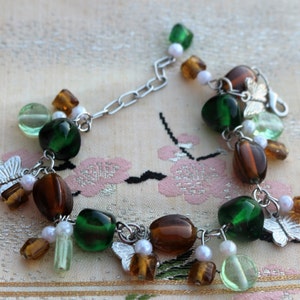 SALE: Butterfly Charm Bracelet/Green and Brown Beads/Butterfly Charms image 5