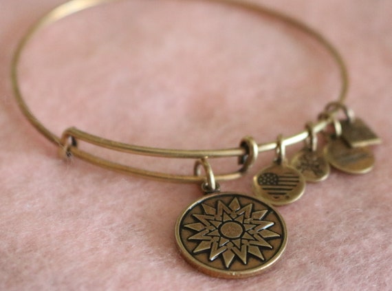 SALE Alex Ani Sunburst Adjustable Bracelet Heart and Flag Charm Etsy