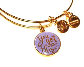 Alex and Ani, You Got This, Charm Bracelet, Angle, Art Infusion, Purple, Gold Tone