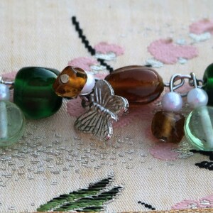 SALE: Butterfly Charm Bracelet/Green and Brown Beads/Butterfly Charms image 3