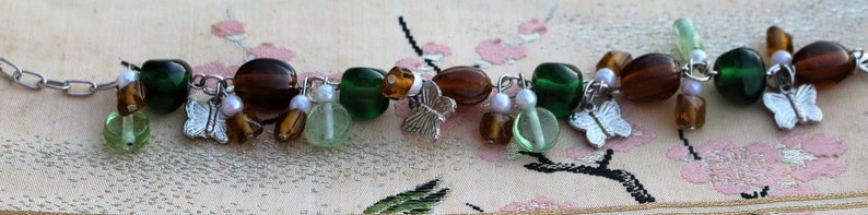 SALE: Butterfly Charm Bracelet/Green and Brown Beads/Butterfly Charms image 3