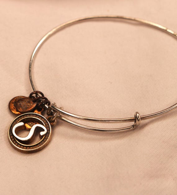 Alex and Ani Initial S Charm Bangle Bracelet Two Tone Adjustable Etsy