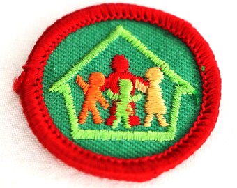 Vintage, Girl Scout, Junior, Proficiency Merit Badge, Home Living, Patch, Embroidered, Red Border