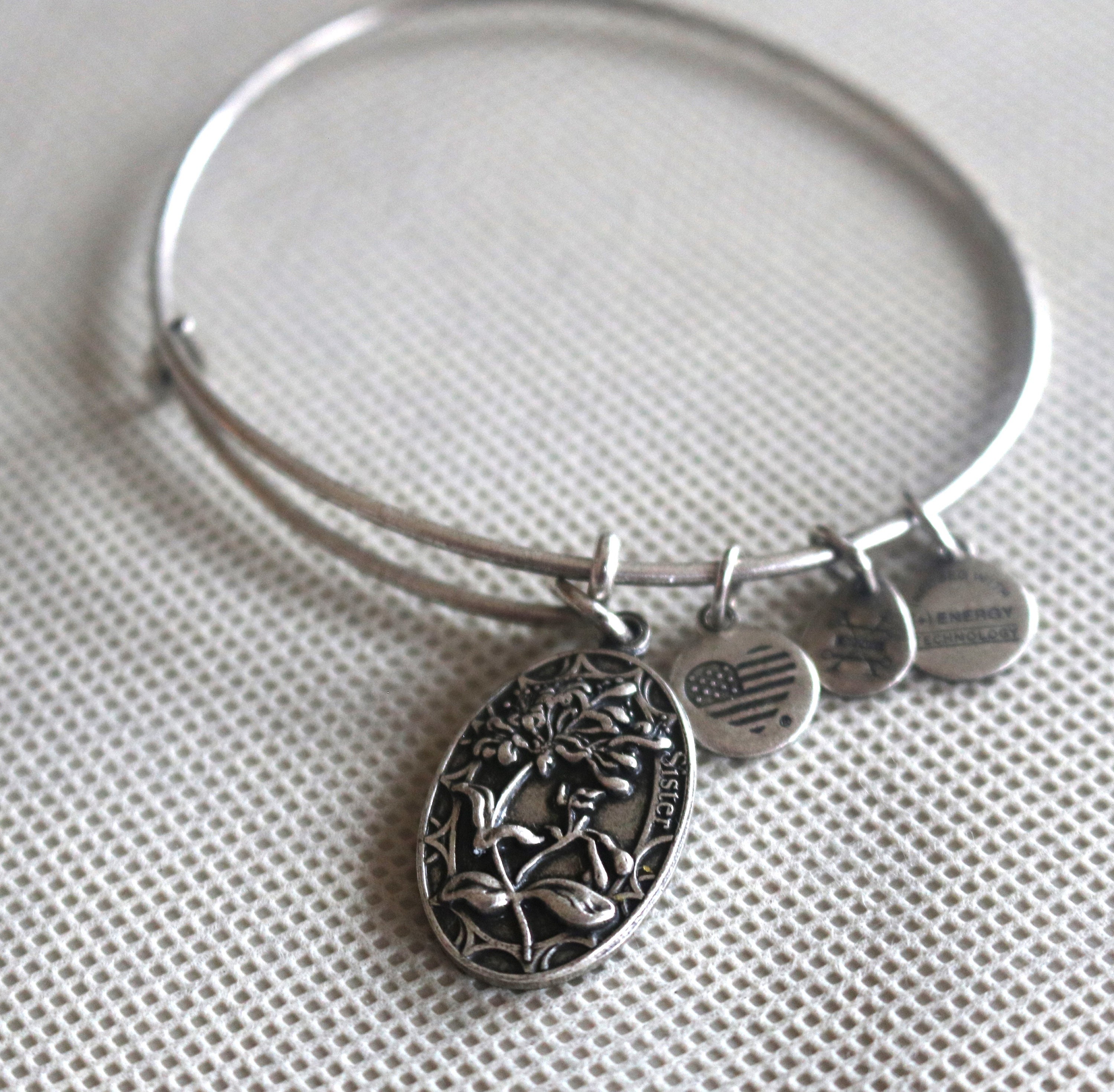 Alex and Ani, Sister, Charm Bangle Bracelet, Silver Color