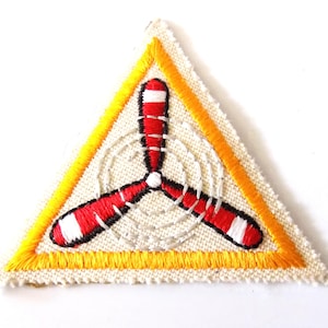 Vintage, Girl Scout, "Try It" Patch, Outdoor Fun, Propeller, Triangular Yellow Border, Embroidered