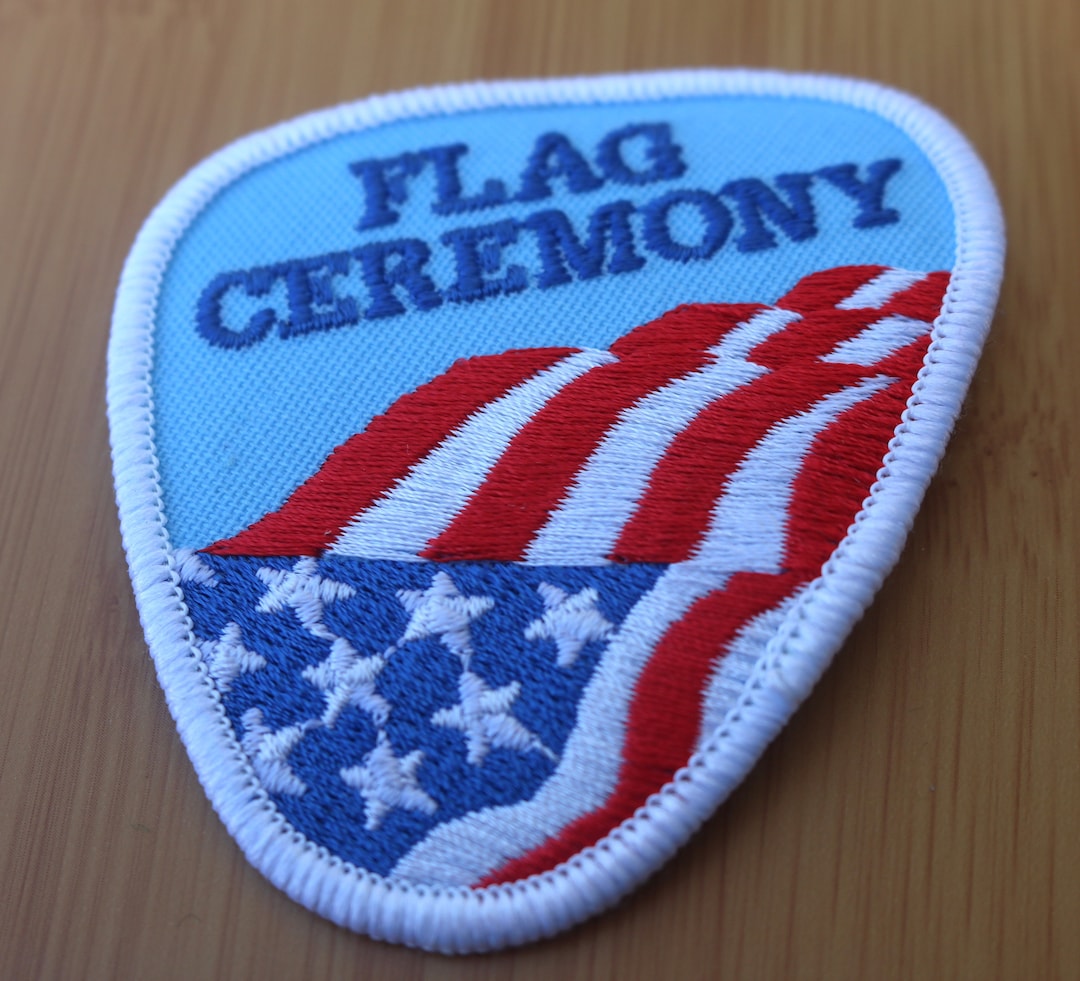 Vintage, Girl Scout, Flag Ceremony, Flag Waving, Embroidered, White ...