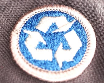 Vintage, Boy Scout, BSA, Environmental Science, Merit Badge, Patch, Recycling, Recycle, Embroidery, Silver border