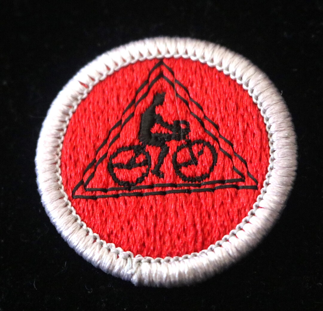 Boy Scouts, Cycling, Merit Badge, Emblem, Embroidered, Silver Border