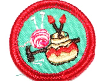 Vintage, Girl Scout Junior Badge, Making Hobbies, Red Border, Embroidered, 1980's, Retired