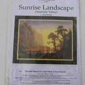Sunrise Landscape, Yosemite Valley, By Albert Bierstadt, Charted Pattern for Cross Stitch or Needlepoint, # 142