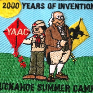 Tuckahoe Summer Camp, Boy Scouts, 2000, Years of Invention, YAAC, York Adams Area Council, Embroidered, Black border, Patch