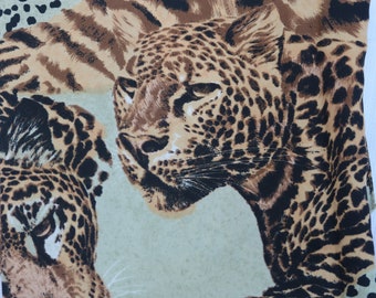 SALE:  Vintage Big Cats Scarf/ Tigers/Leopards/ Prowl/ Polyester/ Made in Italy