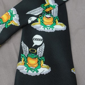 Fratello Hand Made Necktie/ God&#39;s Wise Errr/ Play on Bud wiser errr/ Frogs/ Tie/ Frogs with wings