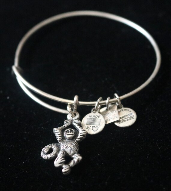 Alex and Ani Monkey Charm Adjustable Silver Tone Metal Bangle Bracelet Etsy