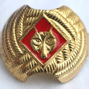 Vtg, Collectible Boy Cub Scout, Wolf Neckerchief, Scarf Slide, Clip, Gold Tone