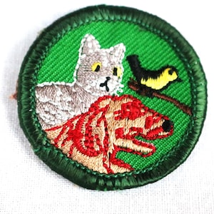 Girl Scout, Badge, Pets, Retired, Dog, Cat, and Bird, Embroidered, Green Border, Pet Care