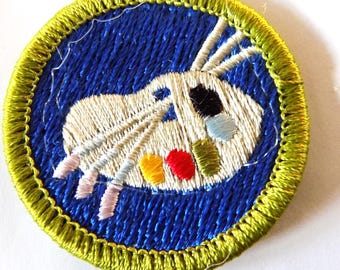 Vintage, Boy Scout, Merit Badge, Art, Embroidered, Green Border