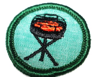 Vintage, Junior Girl Scouts Badge, Patch, Backyard Fun, Grill, Embroidered, Green Border
