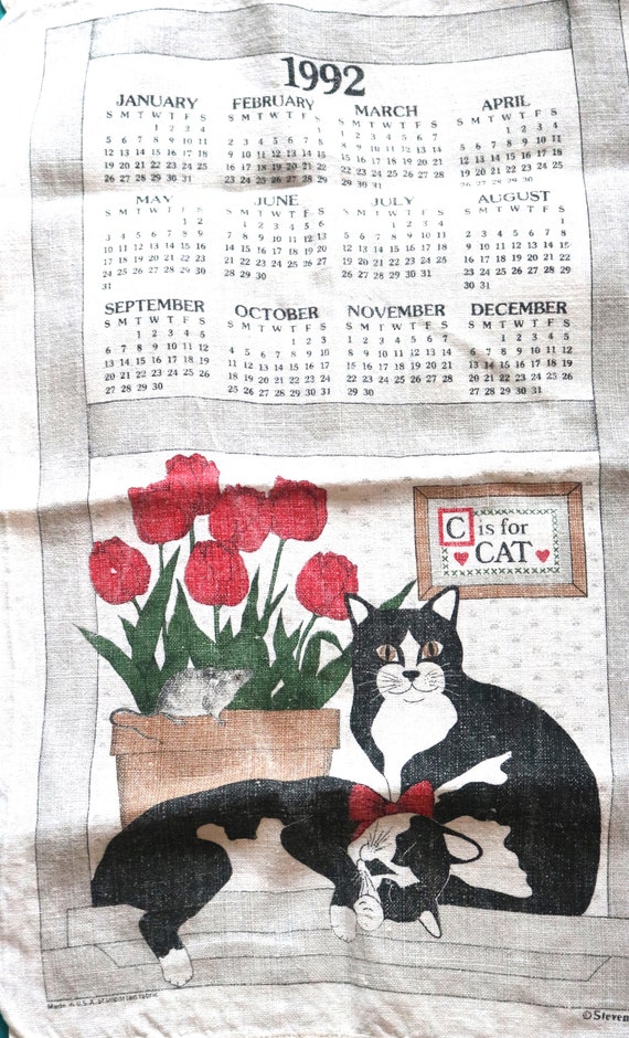 Vintage, 1992 C is for Cat, Linen Kitchen Tea Towel, Dish Cloth, Calendar,  Wall Hanging, Stevens Linen, Made in U.S.A. - Etsy