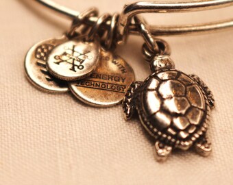Alex and Ani, Sea Turtle, Charm, Silver tone Adjustable, Bangle Bracelet