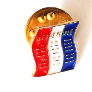 Vintage, Lapel Pin, We The People Constitution Scroll, Gold Tone, Enamel, Hat Tack, Tie Pin, Souvenir, Boys Scouts,