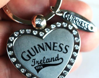 Guinness Ireland, Keychain, Key Ring, Heart Shaped, Crystals