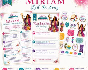 Miriam Bible Journaling Kit Printable | Women of the Bible Study | Exodus 15 Scripture Writing | Christian Journal Stickers | Faith Planner