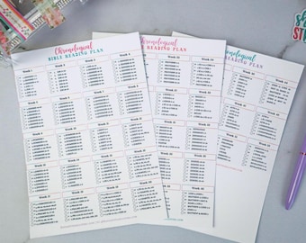 Colorful Chronological Bible Reading Plan Matte Vinyl Checklist Sticker for Bible | Printable Full Year Bible Plan