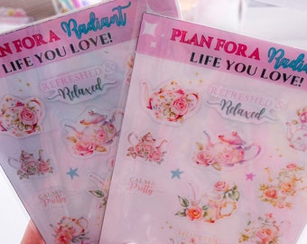 Radiant Relaxation and Tea Love Sticker Set | Sticker Set | Holographic Sticker | Stickers