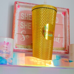 Shiny Gold Studded Tumbler | 24oz Custom Name Travel Cup with Straw | Personalized Gifts for Her Best Friend Valentines Gift | Galentine