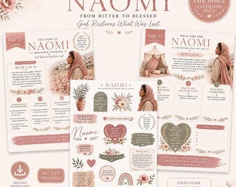 Naomi Bible Study Printable | Women of the Bible Day 13 Extension Pack | Scripture Writing & Bible Journaling Kit | Ruth 1:20-21