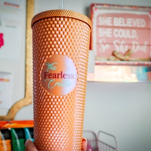 Gold Tan Studded Tumbler | 24oz Custom Name Travel Cup with Straw | Personalized Gifts for Her Best Friend Valentines Gift | Galentine