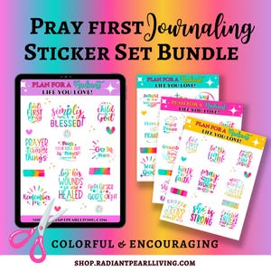 But First Pray Sticker Set  | Bible Christian faith inspirational stickers for Bible journals, planners, diaries, Colorful Printable