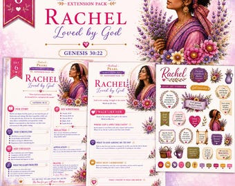 Rachel Bible Study Printable Kit | Women of the Bible Scripture Writing Challenge | Christian Journaling Stickers | Genesis 30:22 Devotional