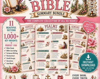 66 Books of the Bible Summary Bundle | Printable Bible Study Reference | Bible Book Overview | Bible Journaling Printable | Bible Study