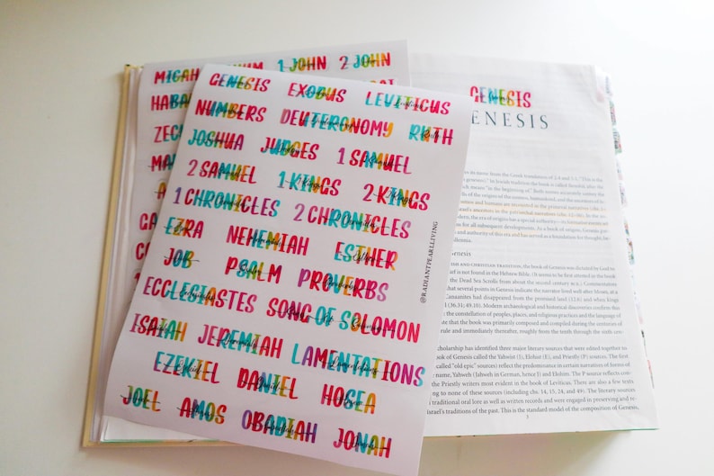 Books of the Bible Header Titles Sticker Labels| Colorful Printable - Etsy