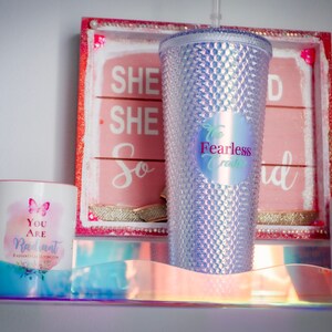 Iridescent Studded Tumbler | 24oz Custom Name Travel Cup with Straw | Personalized Gifts for Her Best Friend Valentines Gift | Galentine